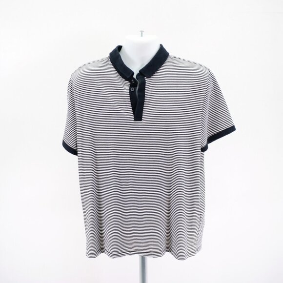 DAMAGED Express Collared Black White Striped Short Sleeve  Polo Shirt XL‎ Cotton - Picture 3 of 9